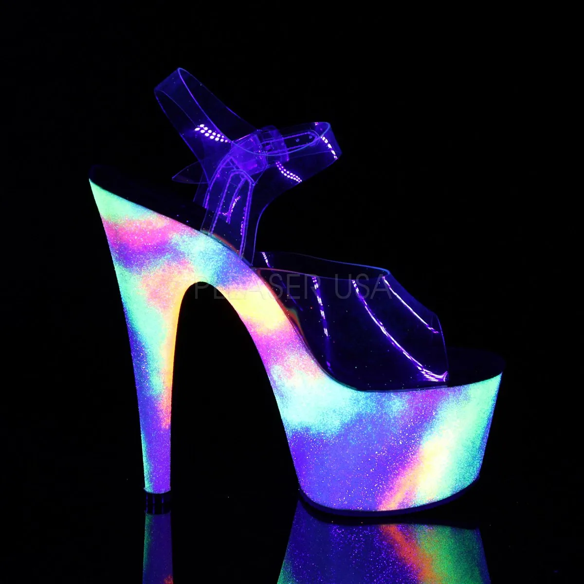 7" Heel Platform With UV-Reactive Galaxy Glitter (ADORE-708GXY)