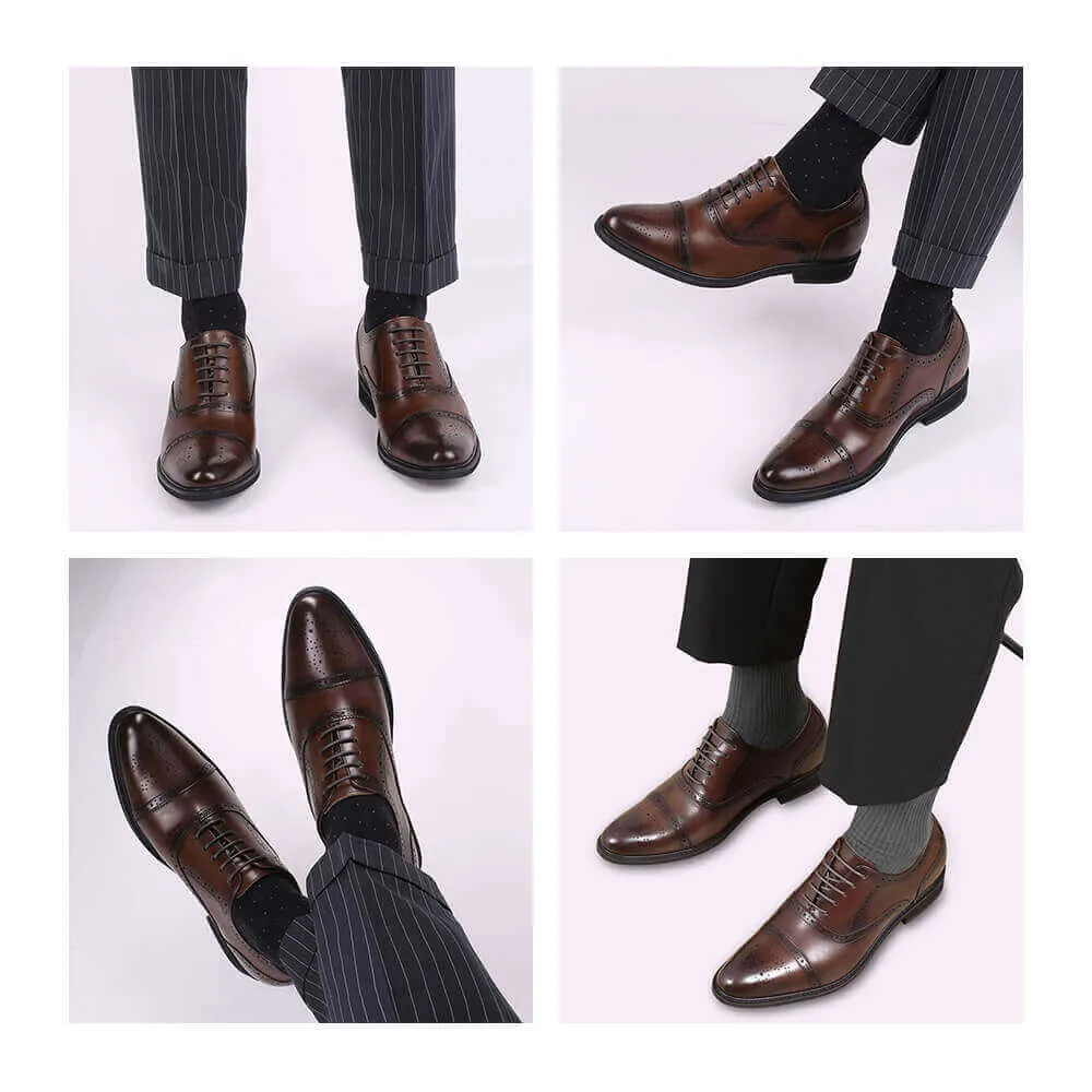 8CM / 3.15 Inches CMR CHAMARIPA Dress Elevator Shoes For Men Brown Leather Height Shoes