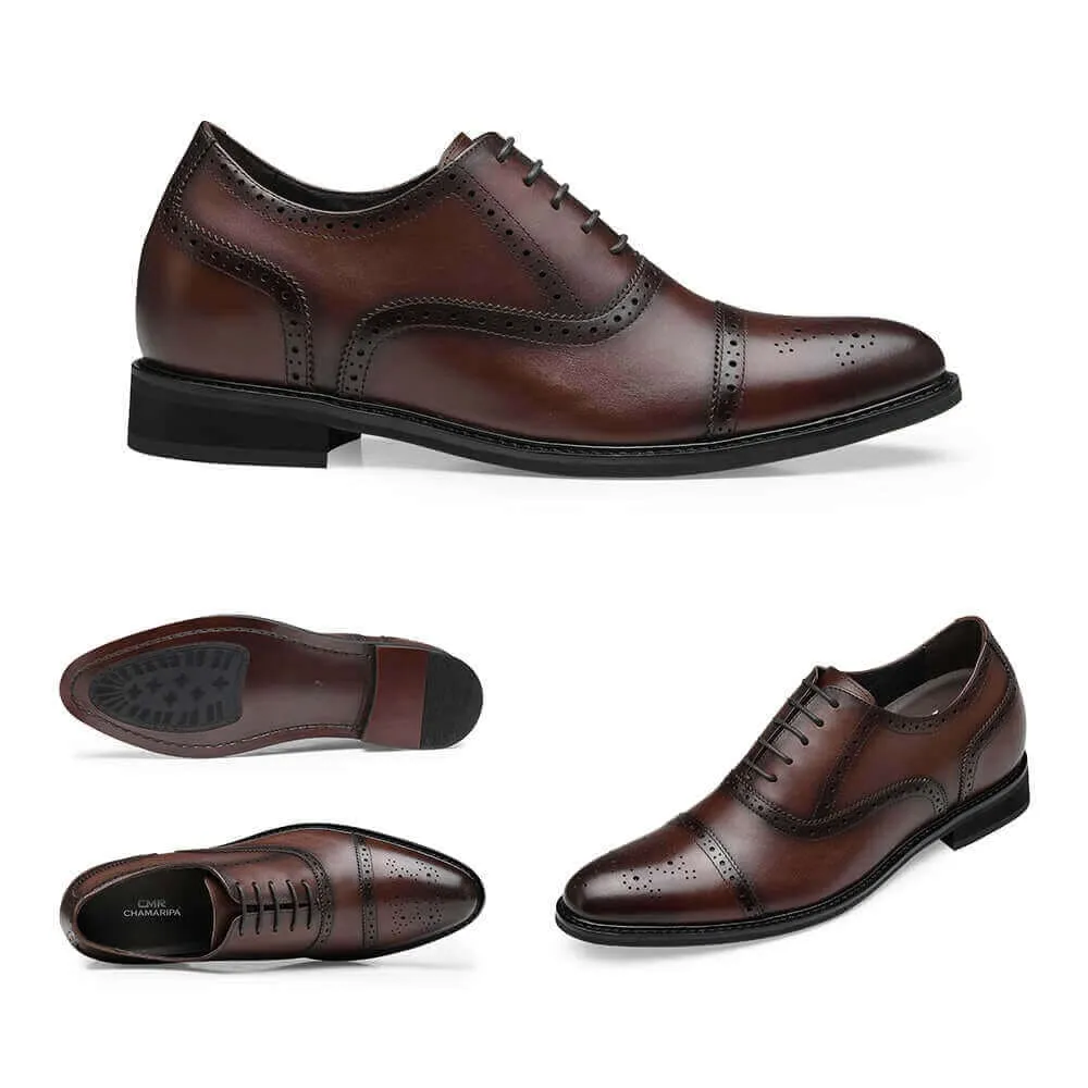 8CM / 3.15 Inches CMR CHAMARIPA Dress Elevator Shoes For Men Brown Leather Height Shoes