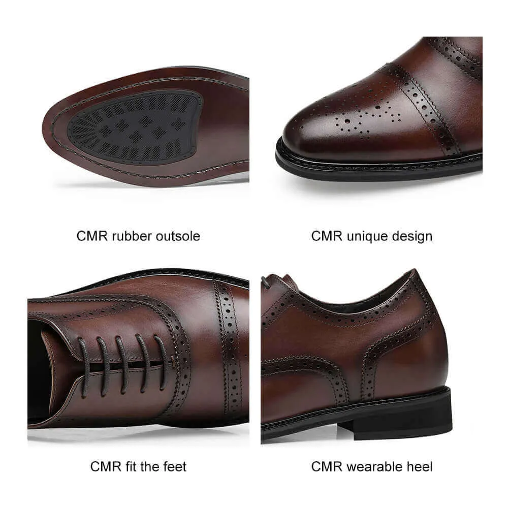 8CM / 3.15 Inches CMR CHAMARIPA Dress Elevator Shoes For Men Brown Leather Height Shoes