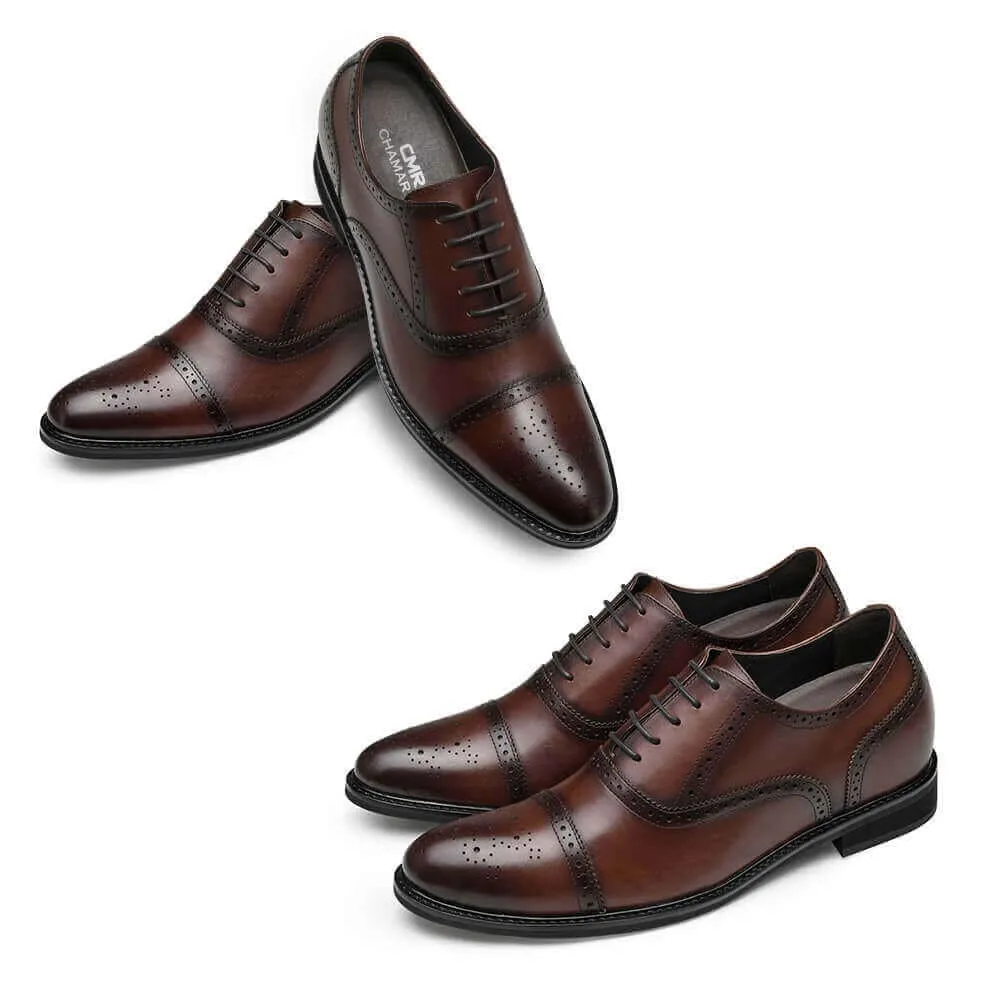 8CM / 3.15 Inches CMR CHAMARIPA Dress Elevator Shoes For Men Brown Leather Height Shoes