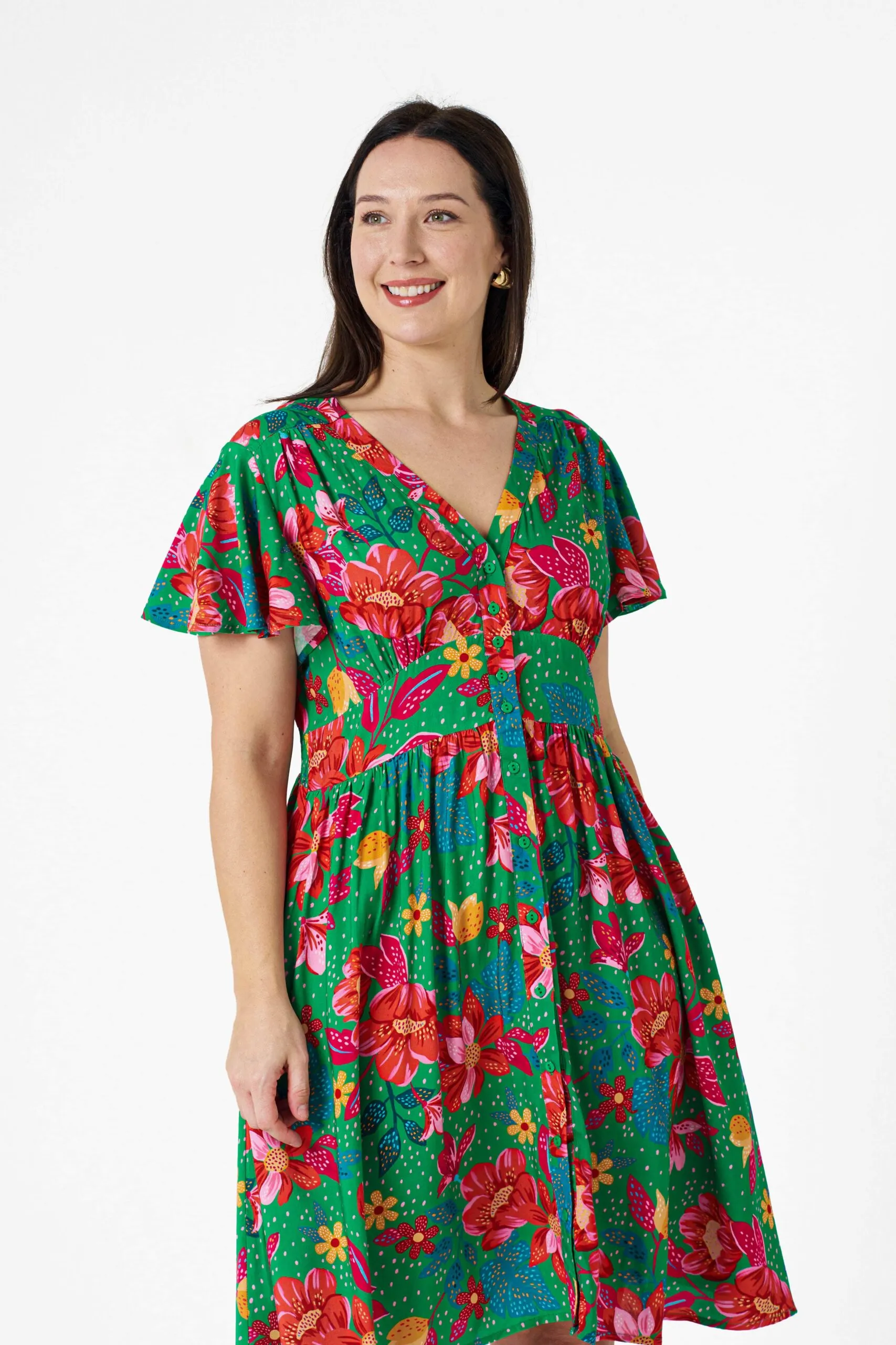 Alish Dress Green Red Floral