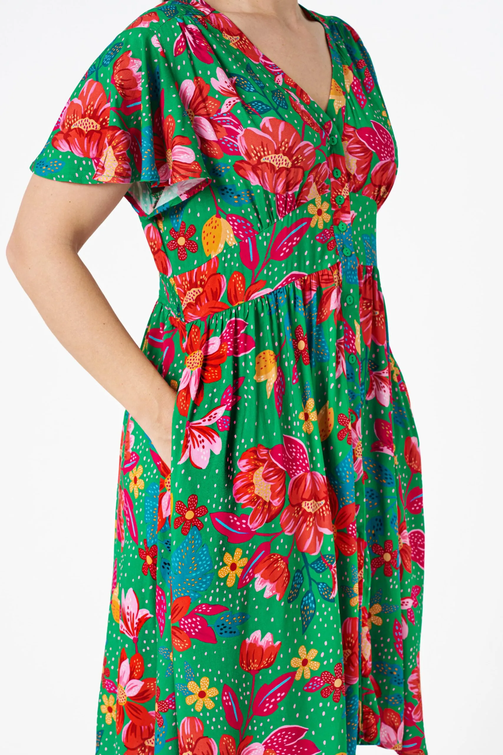 Alish Dress Green Red Floral