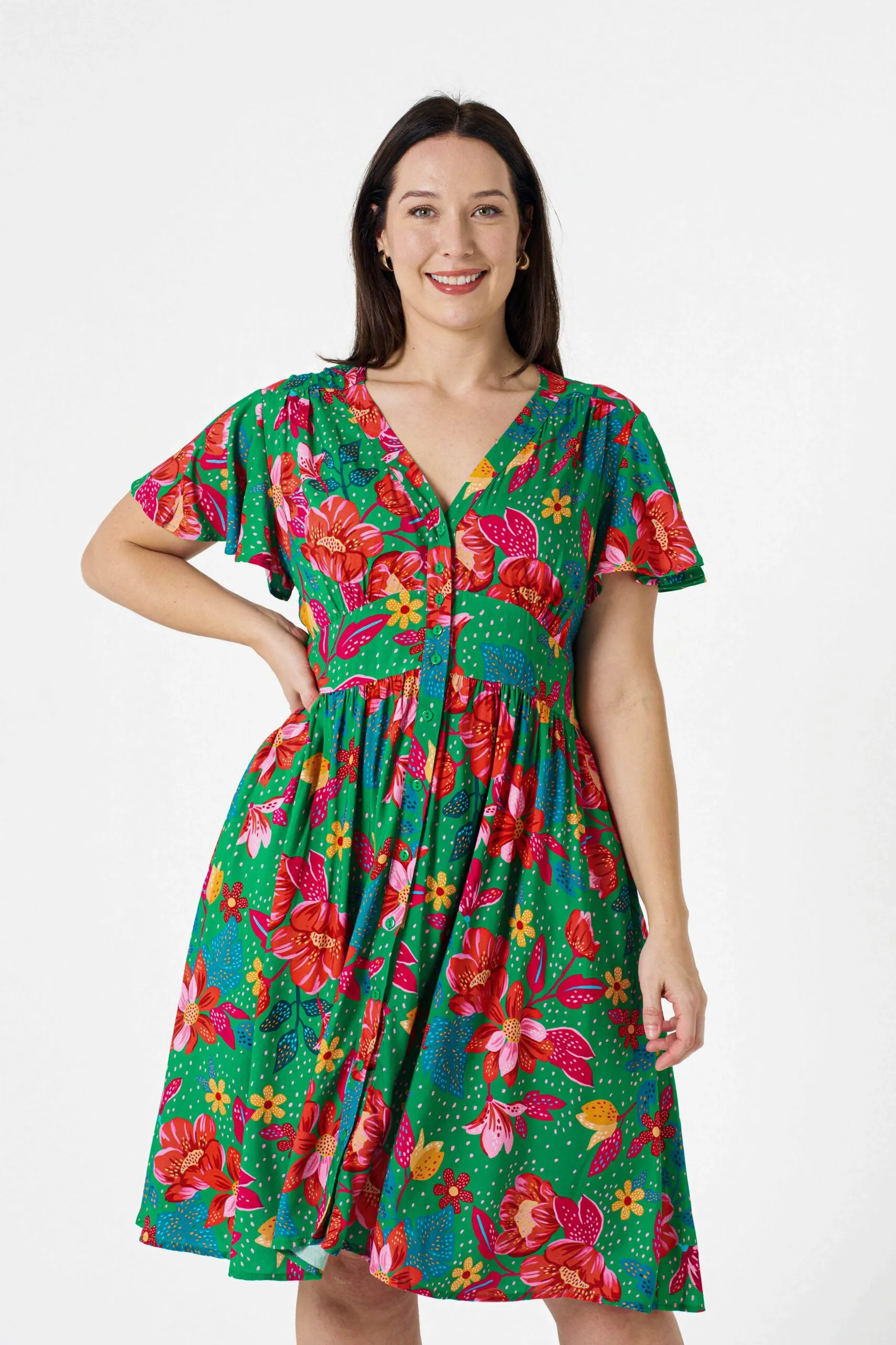 Alish Dress Green Red Floral