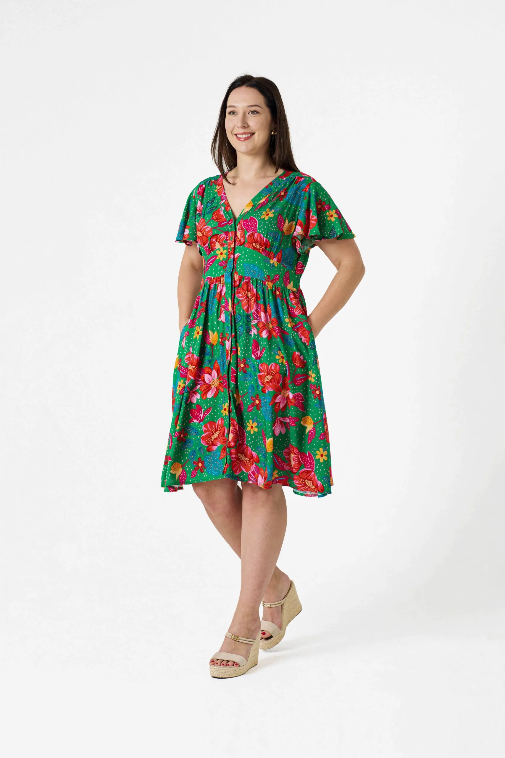 Alish Dress Green Red Floral