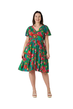 Alish Dress Green Red Floral