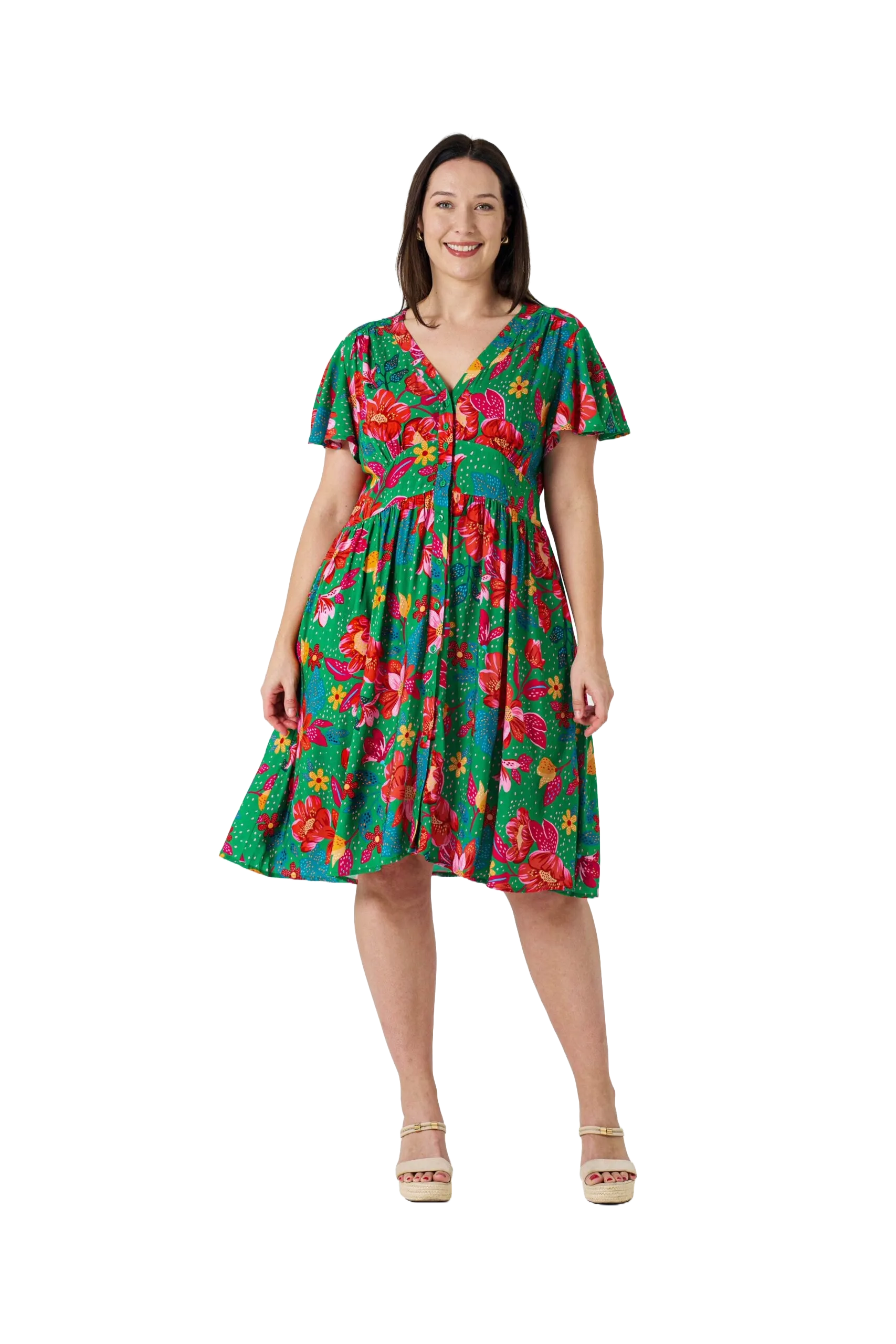 Alish Dress Green Red Floral