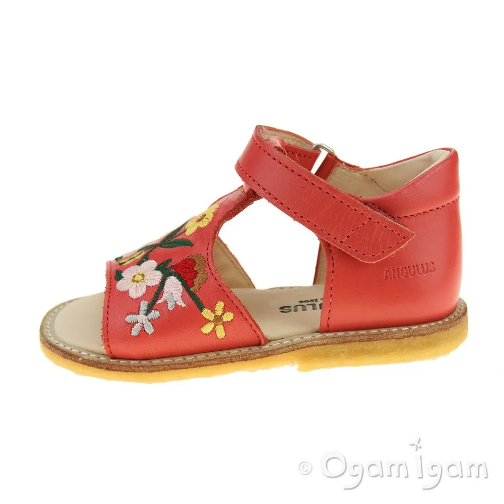 Angulus Girls Embroidered Red Coral Sandal