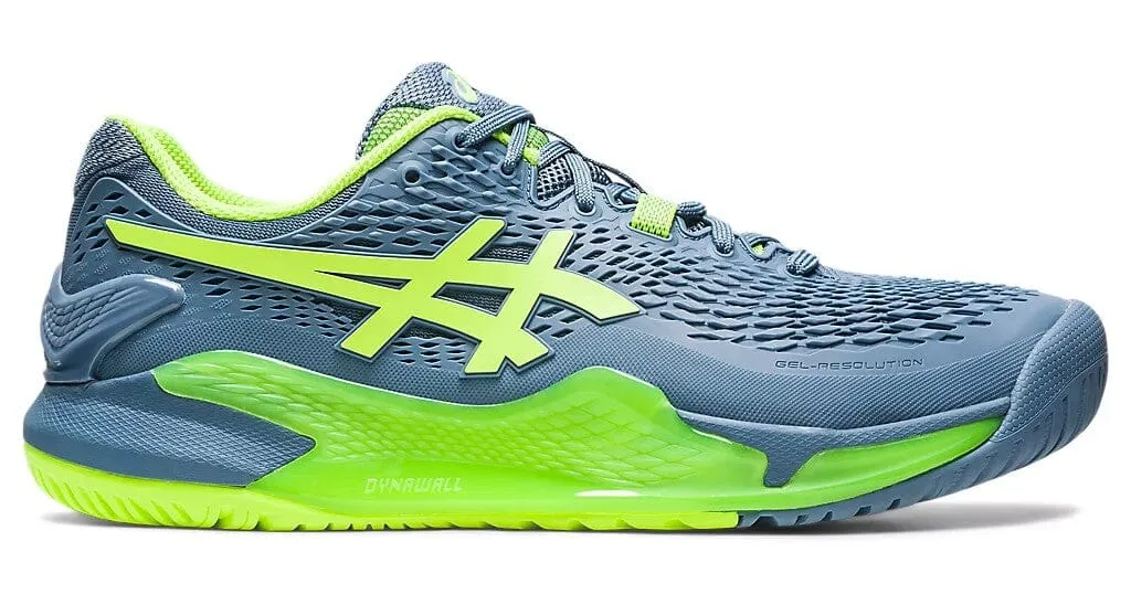 Asics Gel-Resolution 9 Steel Blue/Hazard Green Men's WIDE Tennis Shoes