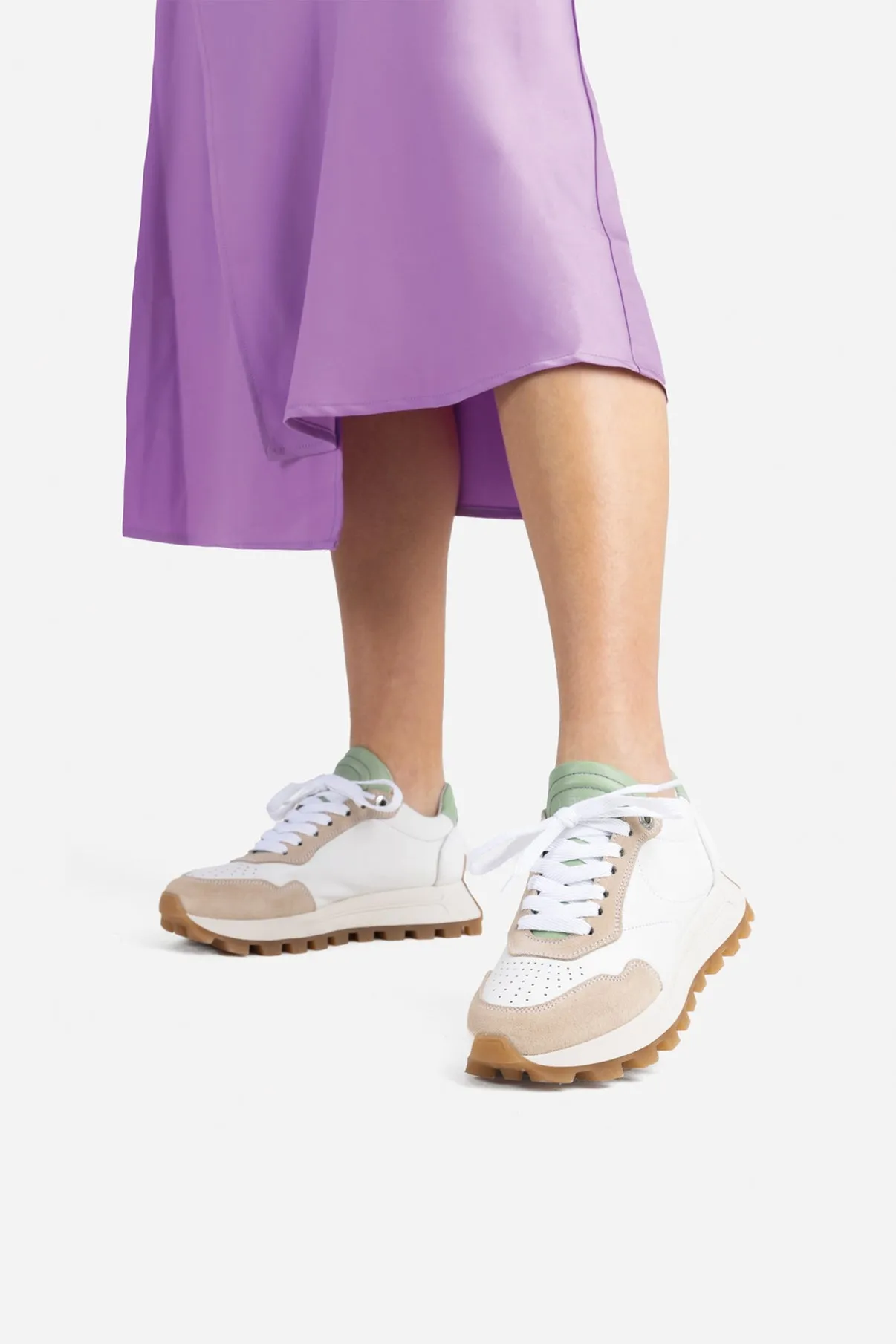 Avery Off White Pastel Green Chunky Sneakers