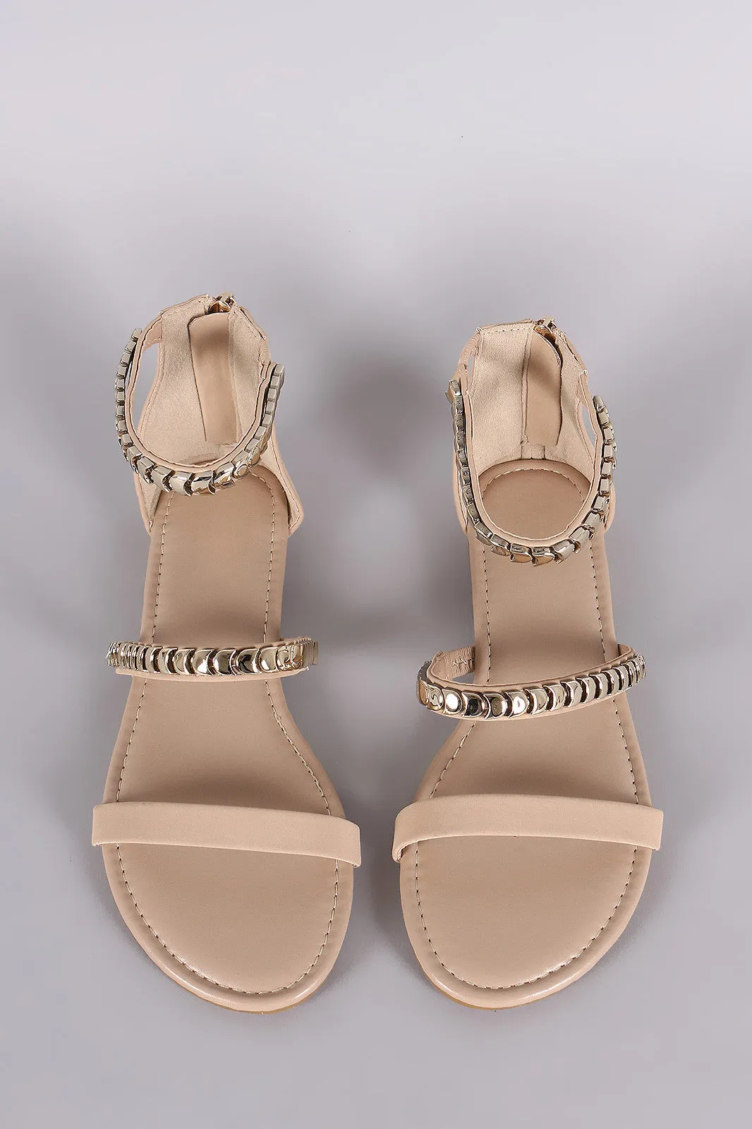 Bamboo Nubuck Metallic Accent Triple Straps Flat Sandal