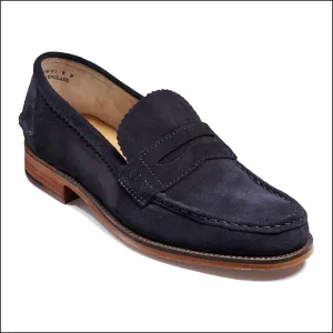 Barker Caruso Navy Suede Penny Loafer--