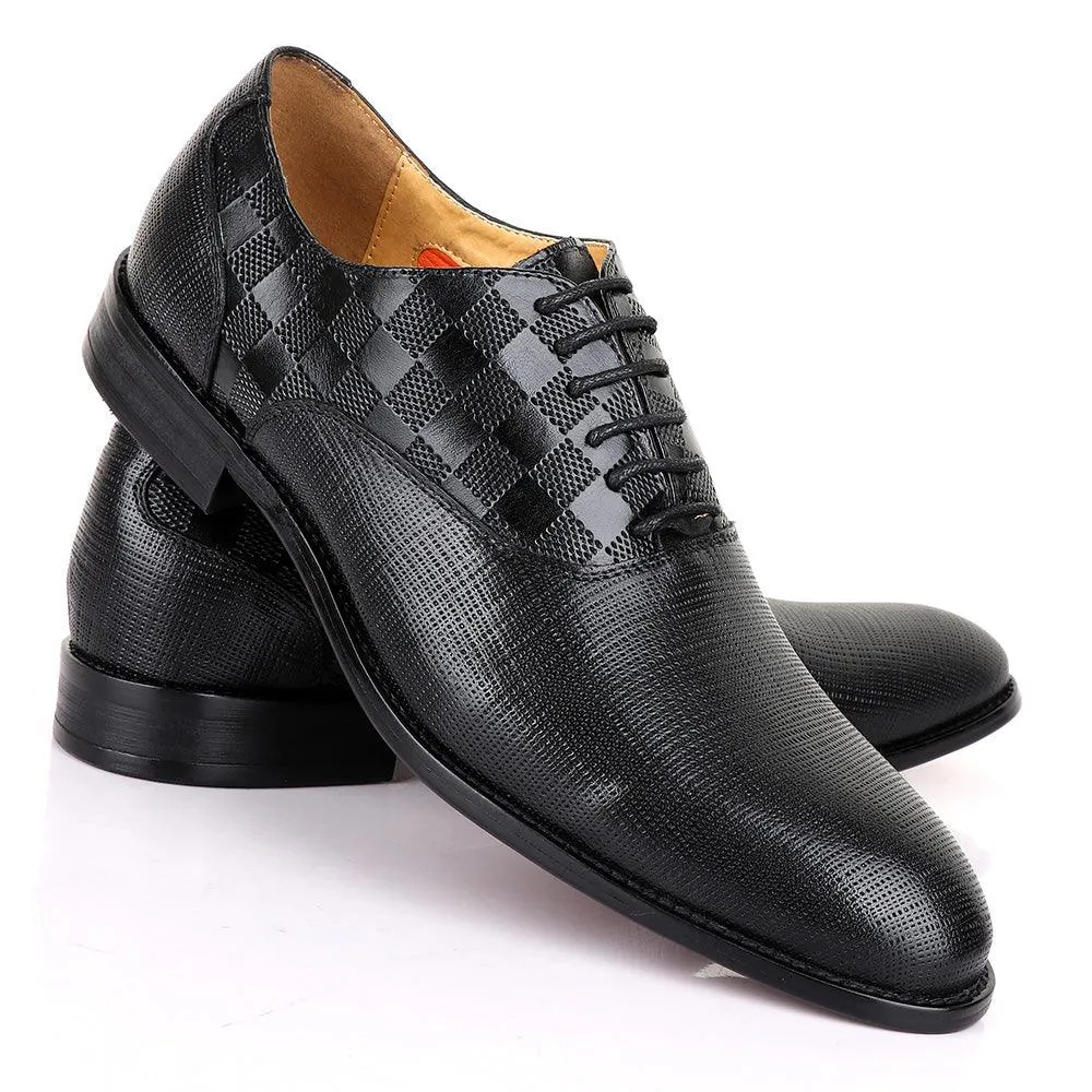 Berluti Half CheckBoard Oxford Black Leather Shoe