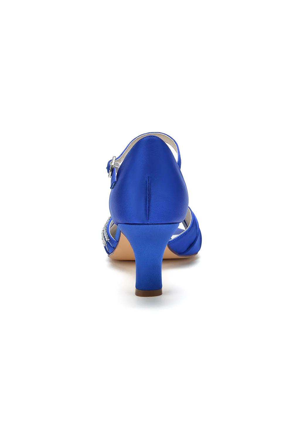 Blue Satin Heels with Elegant Silver Buckle and Rhinestone Detail