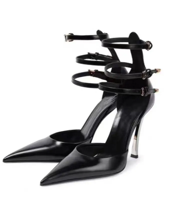 Buckle metal stiletto shoes