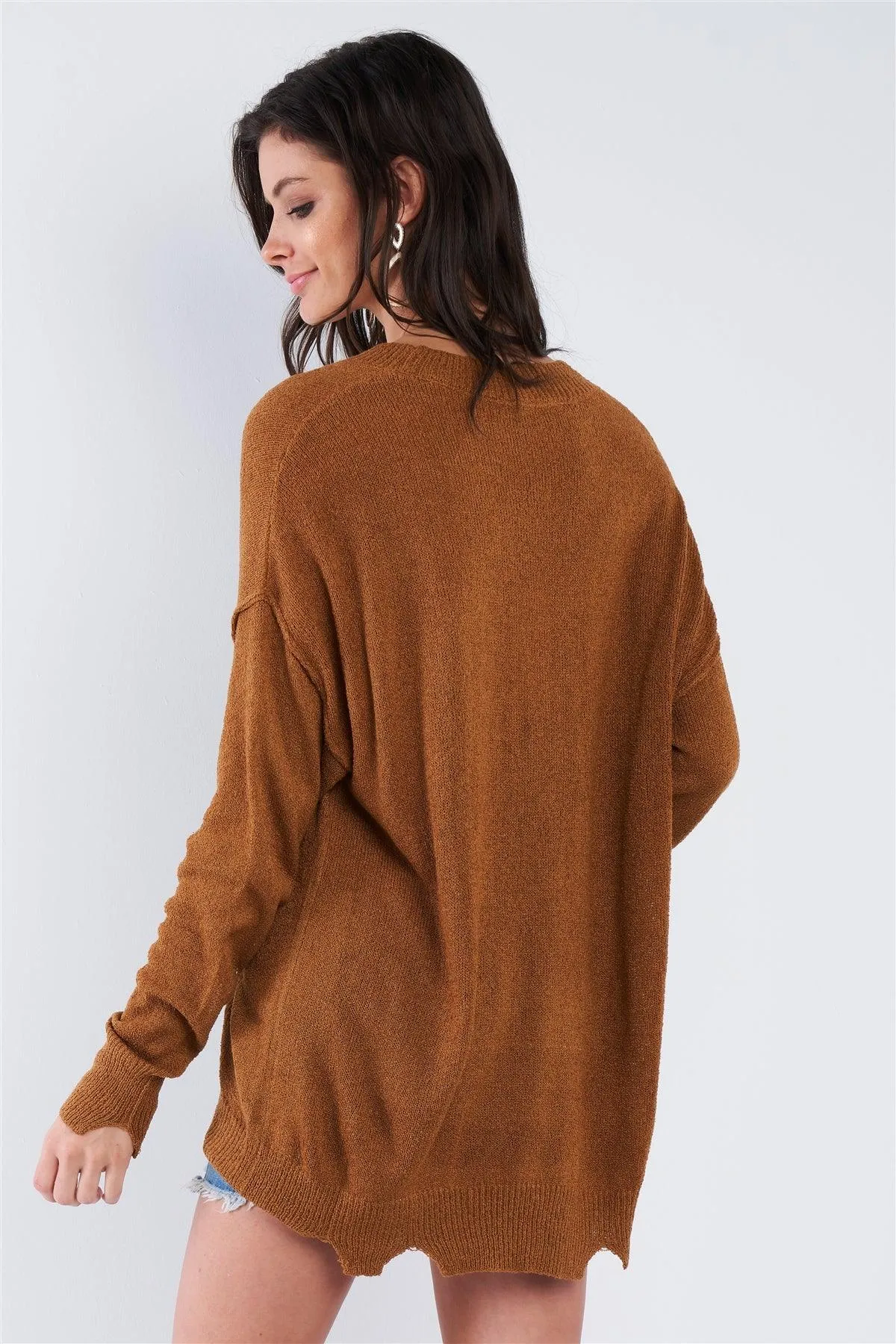 Camel Brown Yellow "J'adore" Script Knit Relaxed Fit Sweater /2-2-2