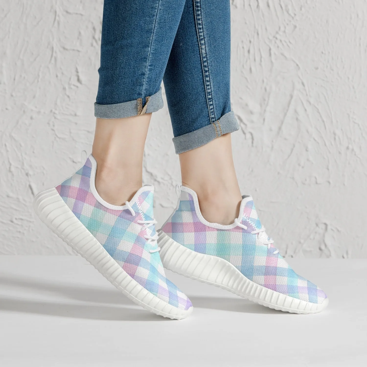 Checker Mania | Mesh Knit Sneakers - White/Black