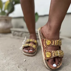 CLASH-05 Chestnut Brown Beaded Sandal with Multi Tonal Bead Accents