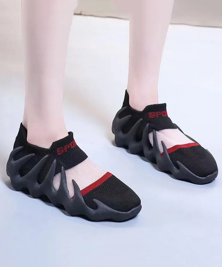 Comfy Splicing Flat Feet Shoes Black Breathable Mesh KJ063