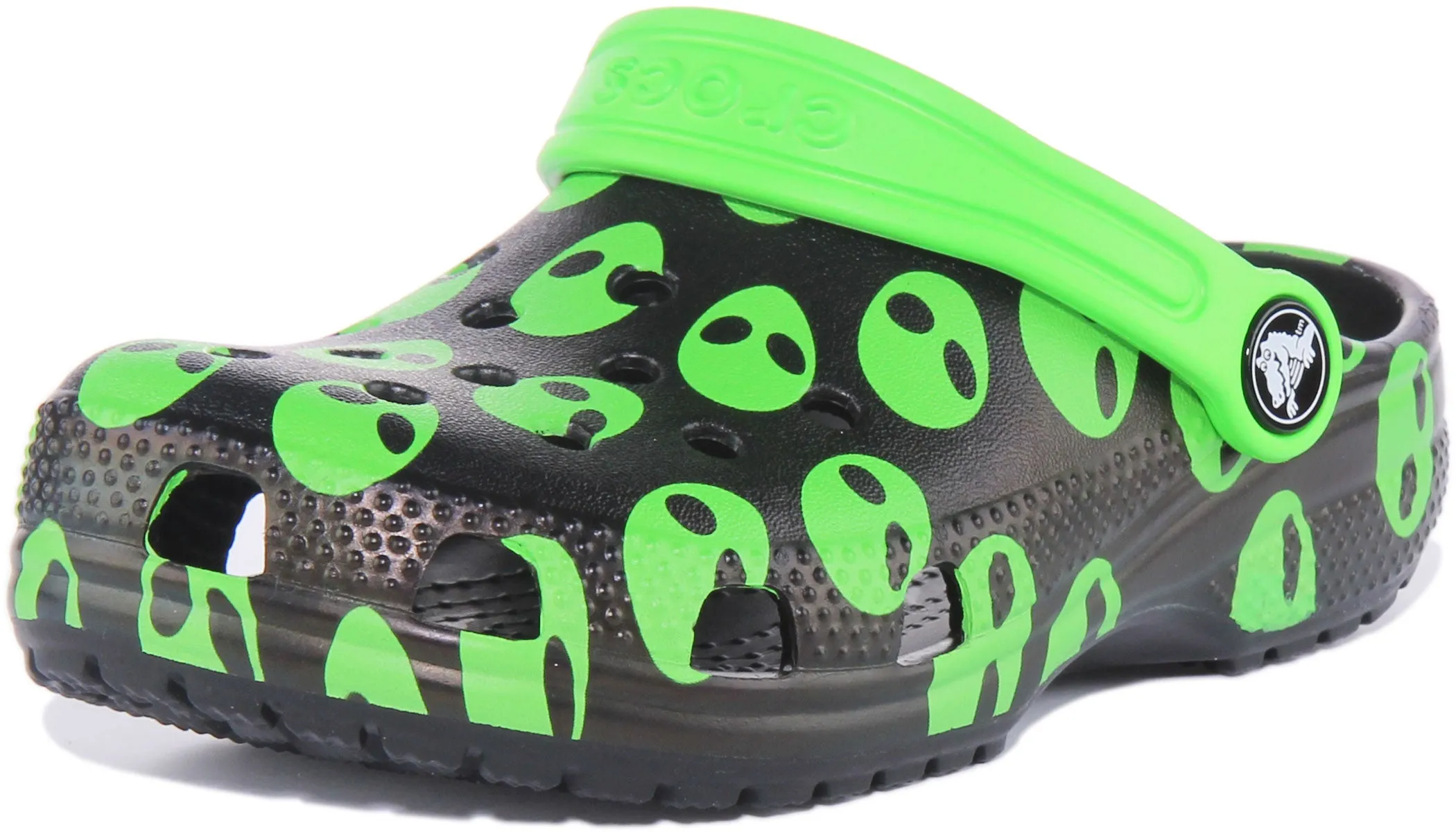 Crocs Classic Junior In Black Green Aliens For Kids