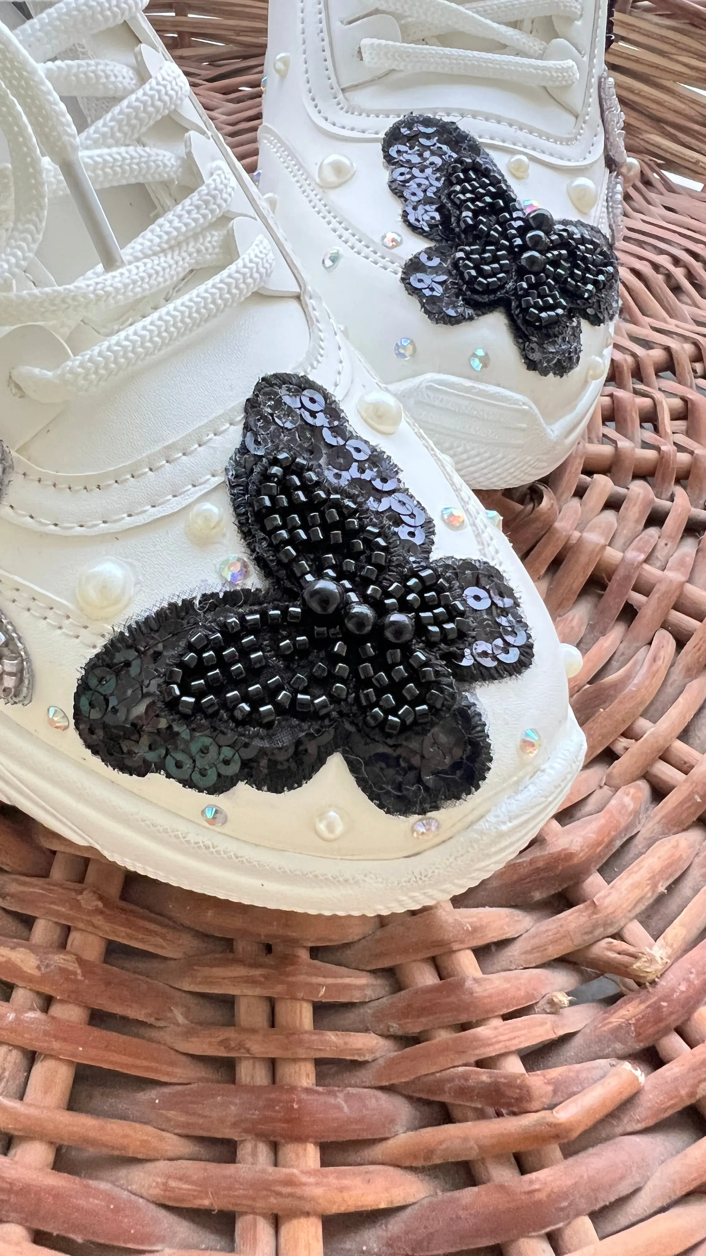 FUNKY N TRENDY black and grey butterfly embroidery sneakers for brides /white silver embroidered sneakers/ handcrafted sneakers/ butterfly sneakers / bridal sneakers / bridesmaid sneakers/ black sneakers/ grey sneaker