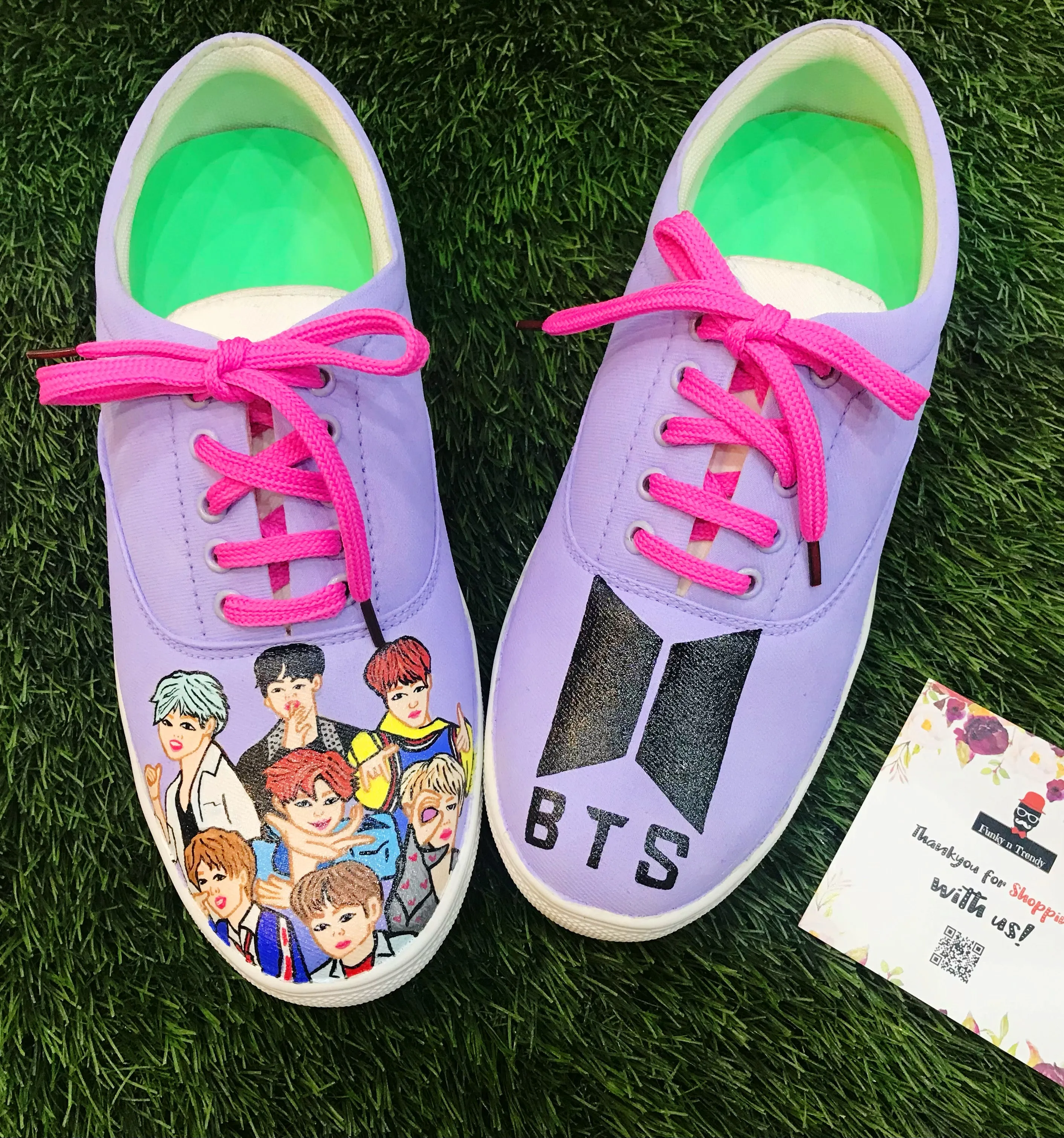 Funky N Trendy hand painted water resistant BTS theme PURPLE casual shoes