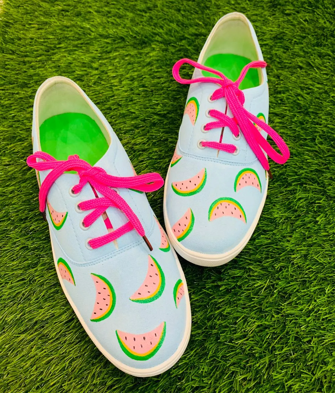 Funky N Trendy hand painted water resistant watermelon theme casual shoes