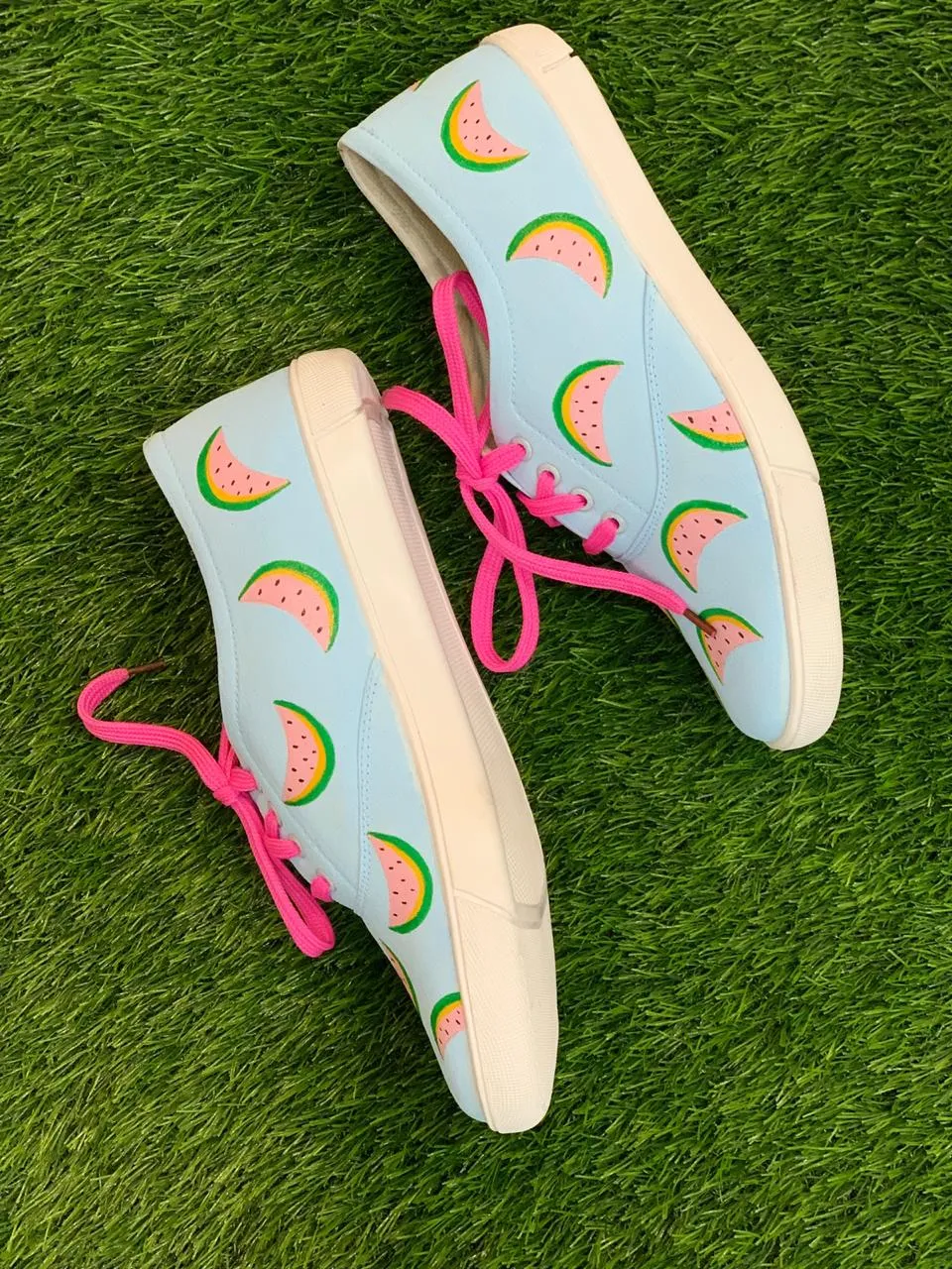 Funky N Trendy hand painted water resistant watermelon theme casual shoes