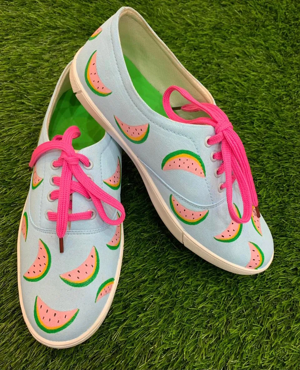 Funky N Trendy hand painted water resistant watermelon theme casual shoes