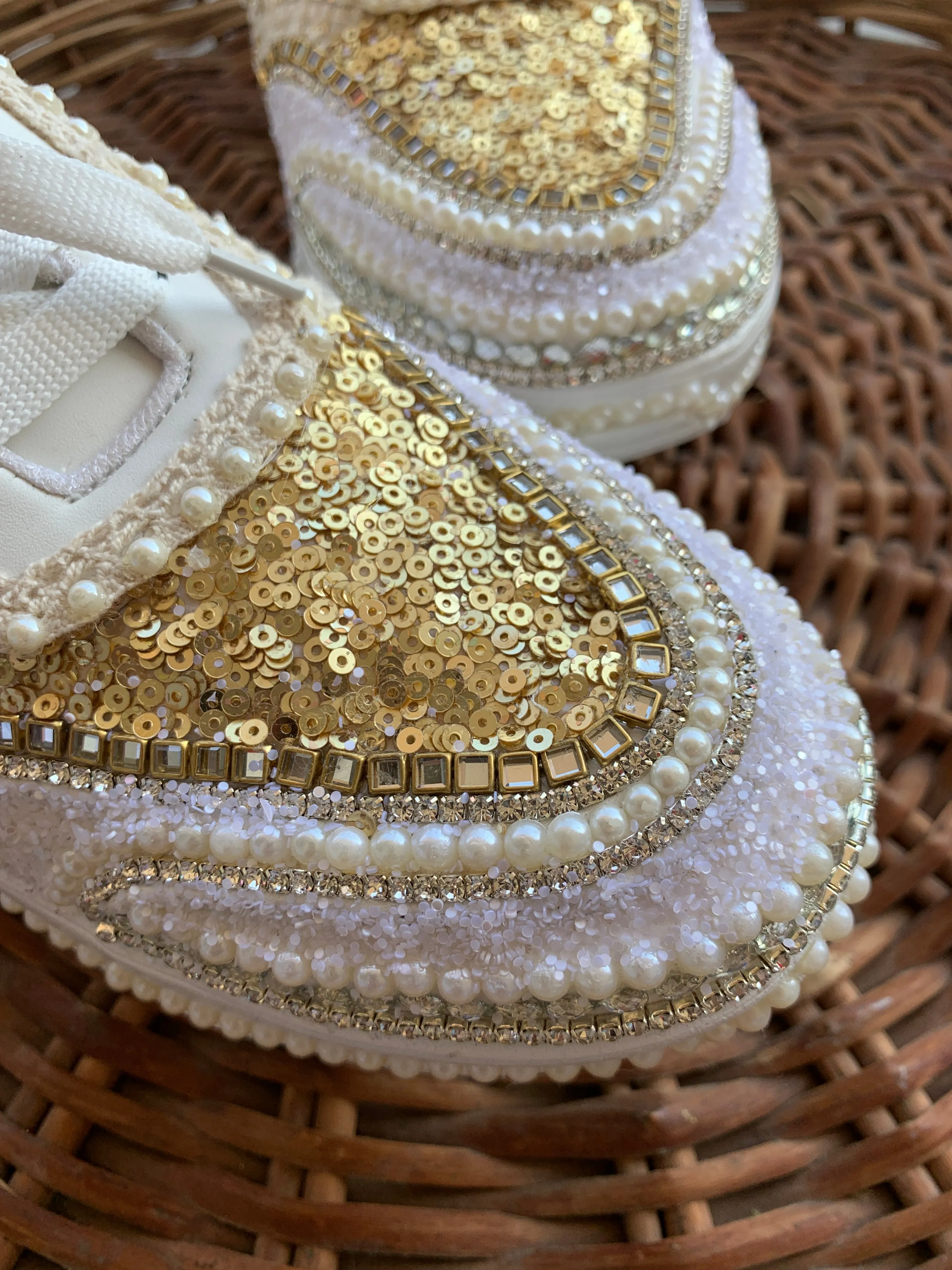 FUNKY N TRENDY ivory and gold bridal sneakers / bridesmaid sneakers/ golden sneakers / gold heeled sneakers / ivory sneakers/ gold sneakers