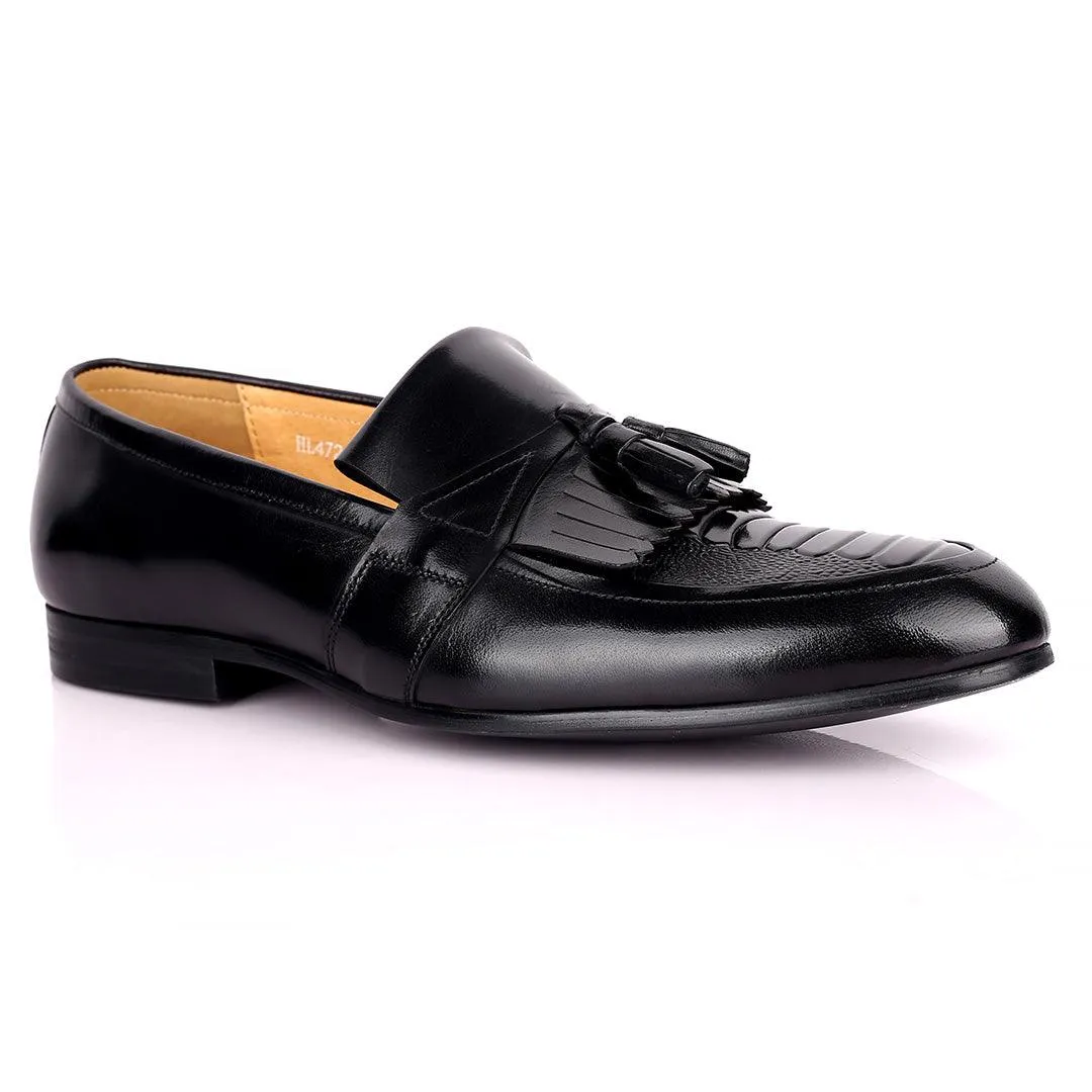 Gian Exquisite Tassel and Fringe Designed Black Leather Shoe