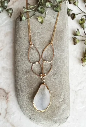 Golden Links White Druzy Necklace