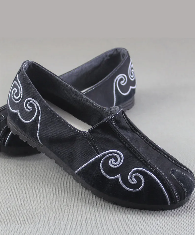 Grey Flat Feet Shoes For Men Cotton Fabric Stylish Embroideried Flats