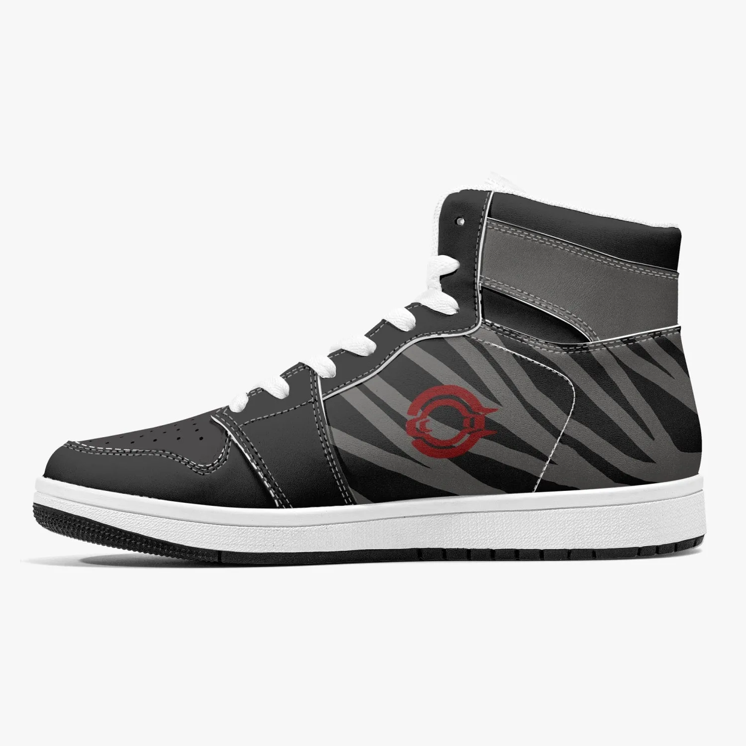 High-Top Leather Sneakers -Black /Grey Lined.