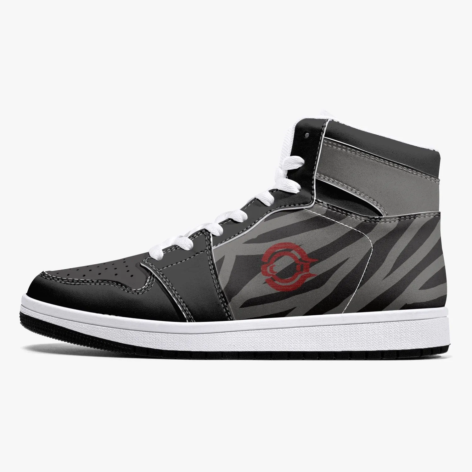 High-Top Leather Sneakers -Black /Grey Lined.