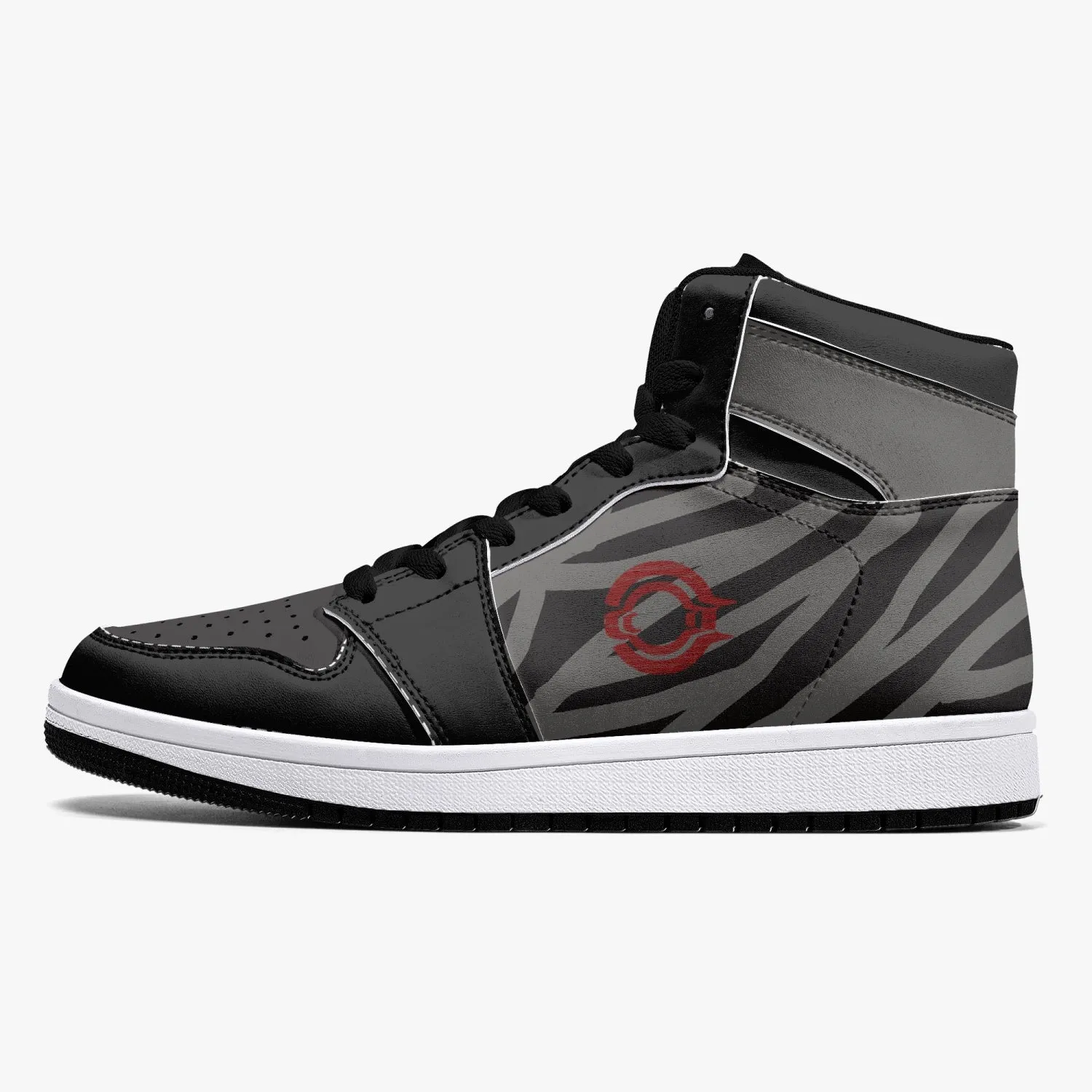 High-Top Leather Sneakers -Black /Grey Lined.