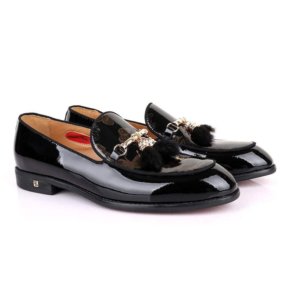 John Foster Gold Chain Flower Print Black Shoe