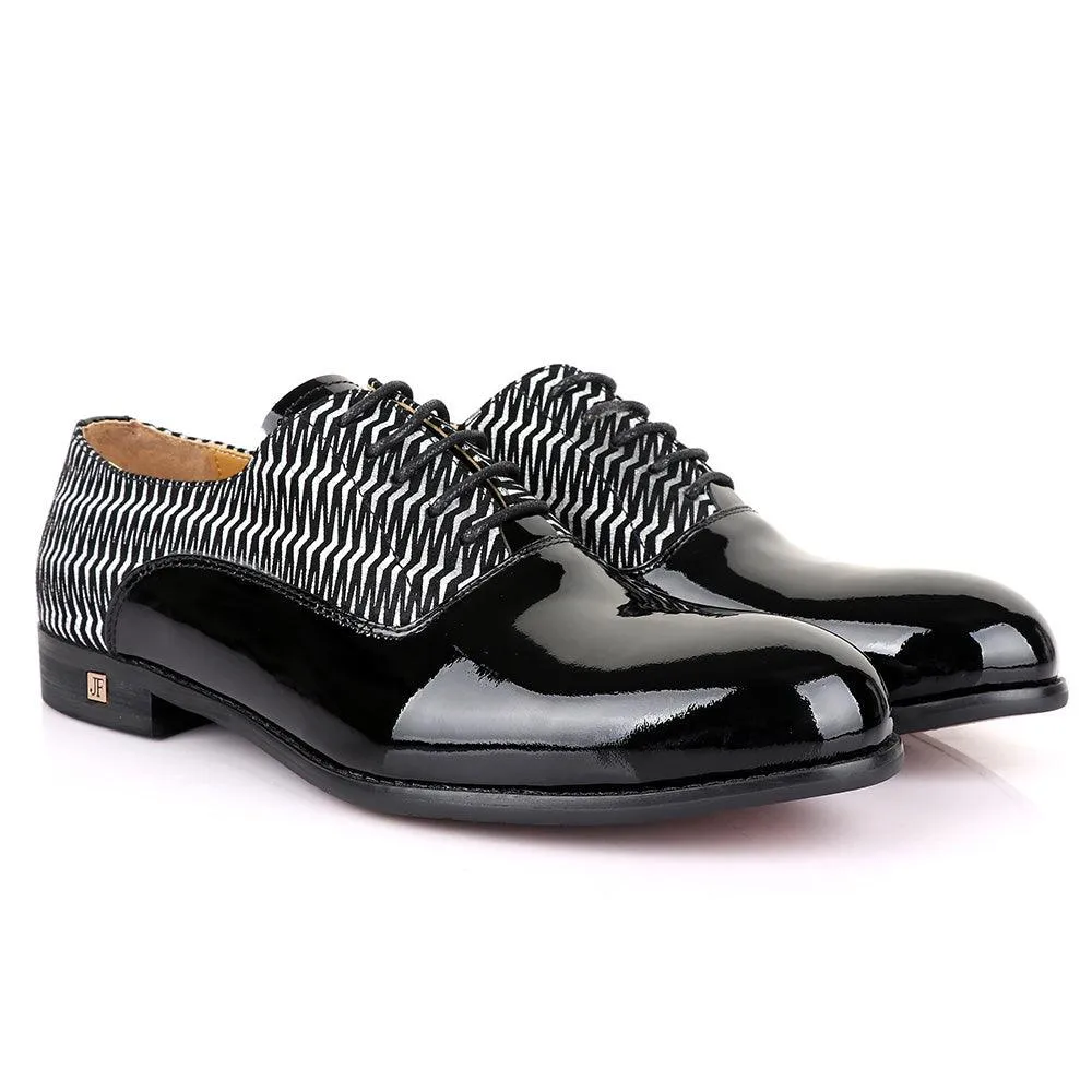 John Foster Laceup Silver Pattern Black Leather Shoe