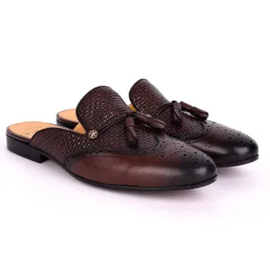 John Mendson Half  Woven designed leather Shoe-Brown