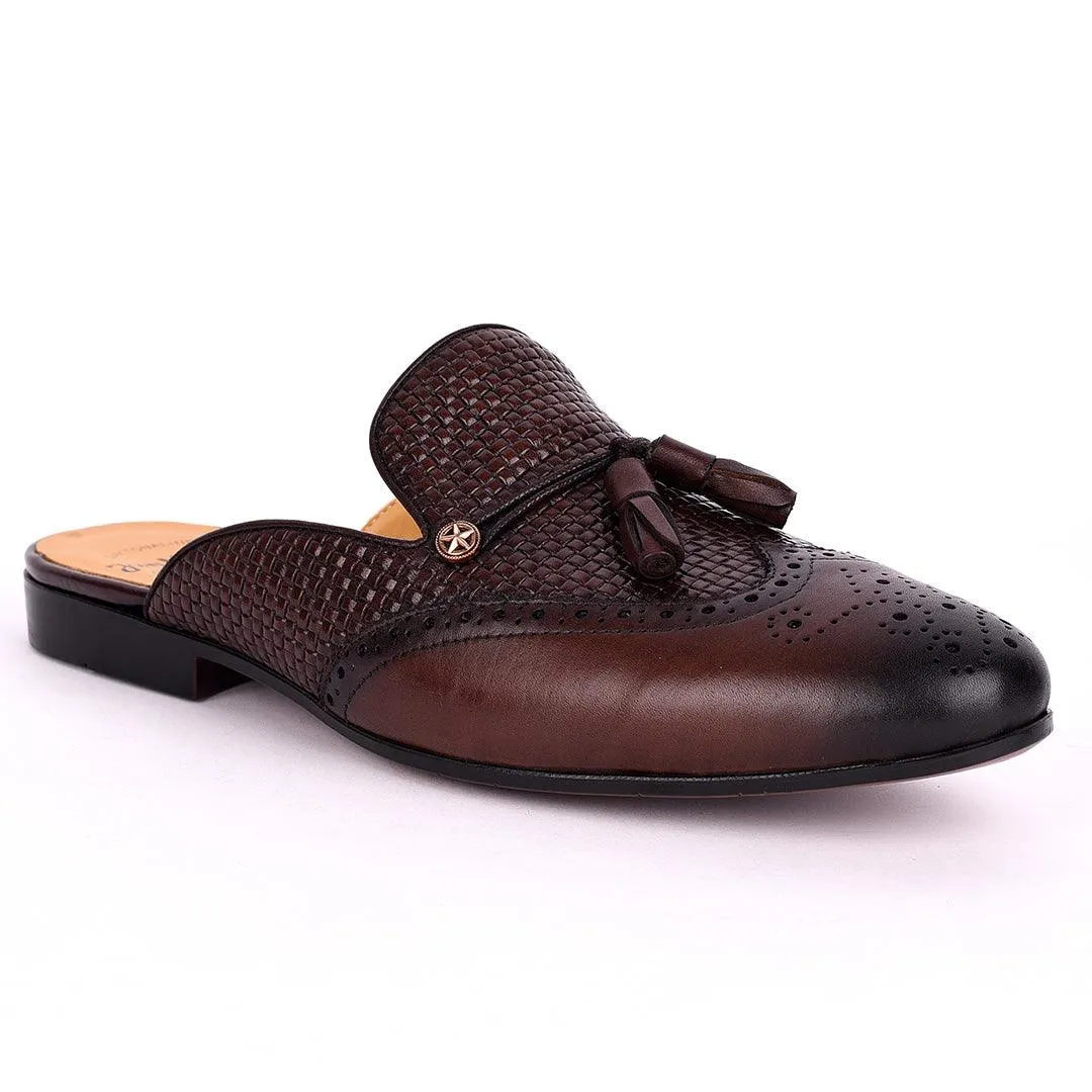 John Mendson Half  Woven designed leather Shoe-Brown