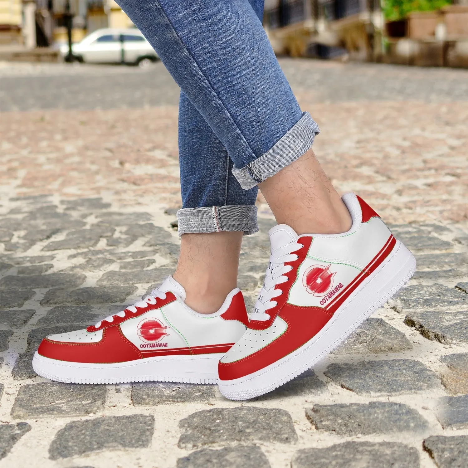 Low-Top Leather Sports Sneakers- Red Sunshine