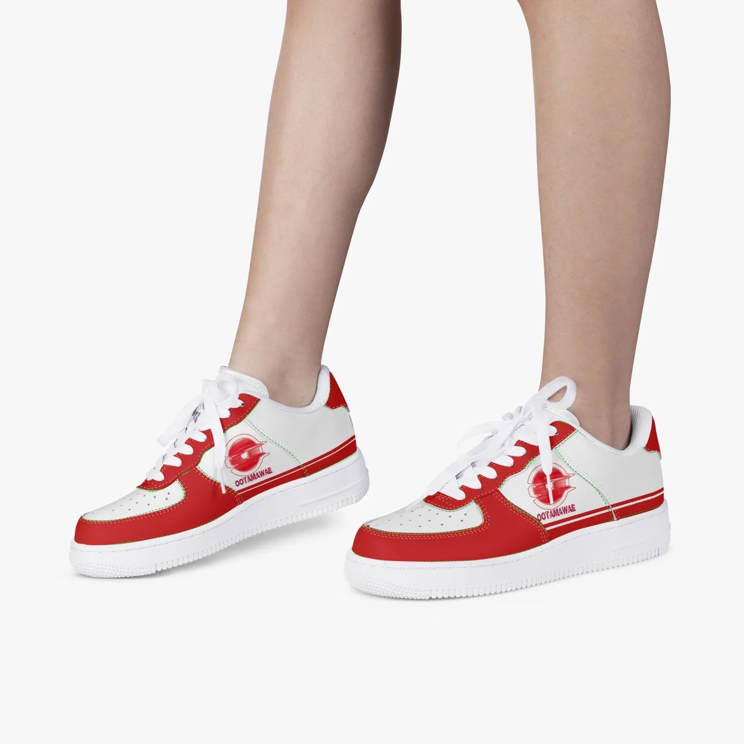 Low-Top Leather Sports Sneakers- Red Sunshine