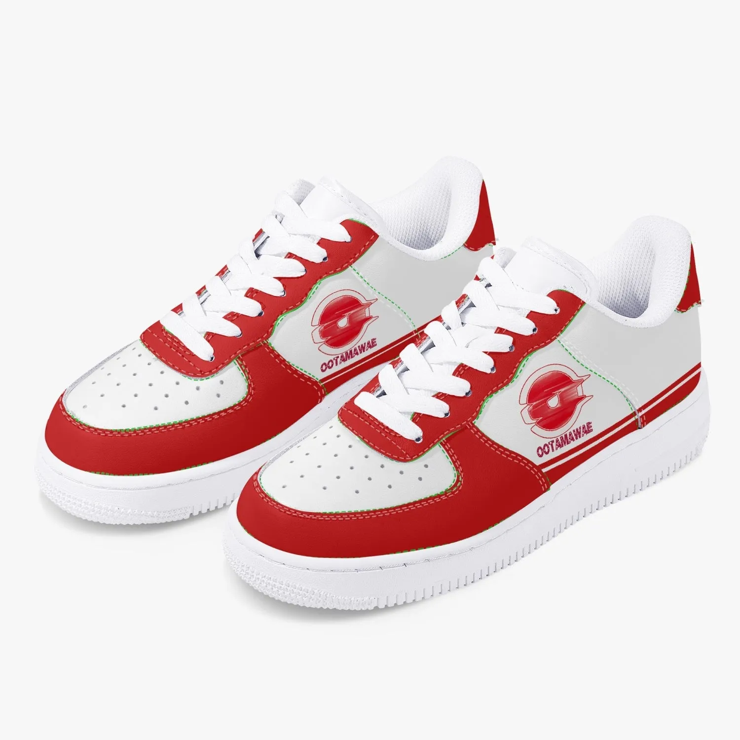 Low-Top Leather Sports Sneakers- Red Sunshine