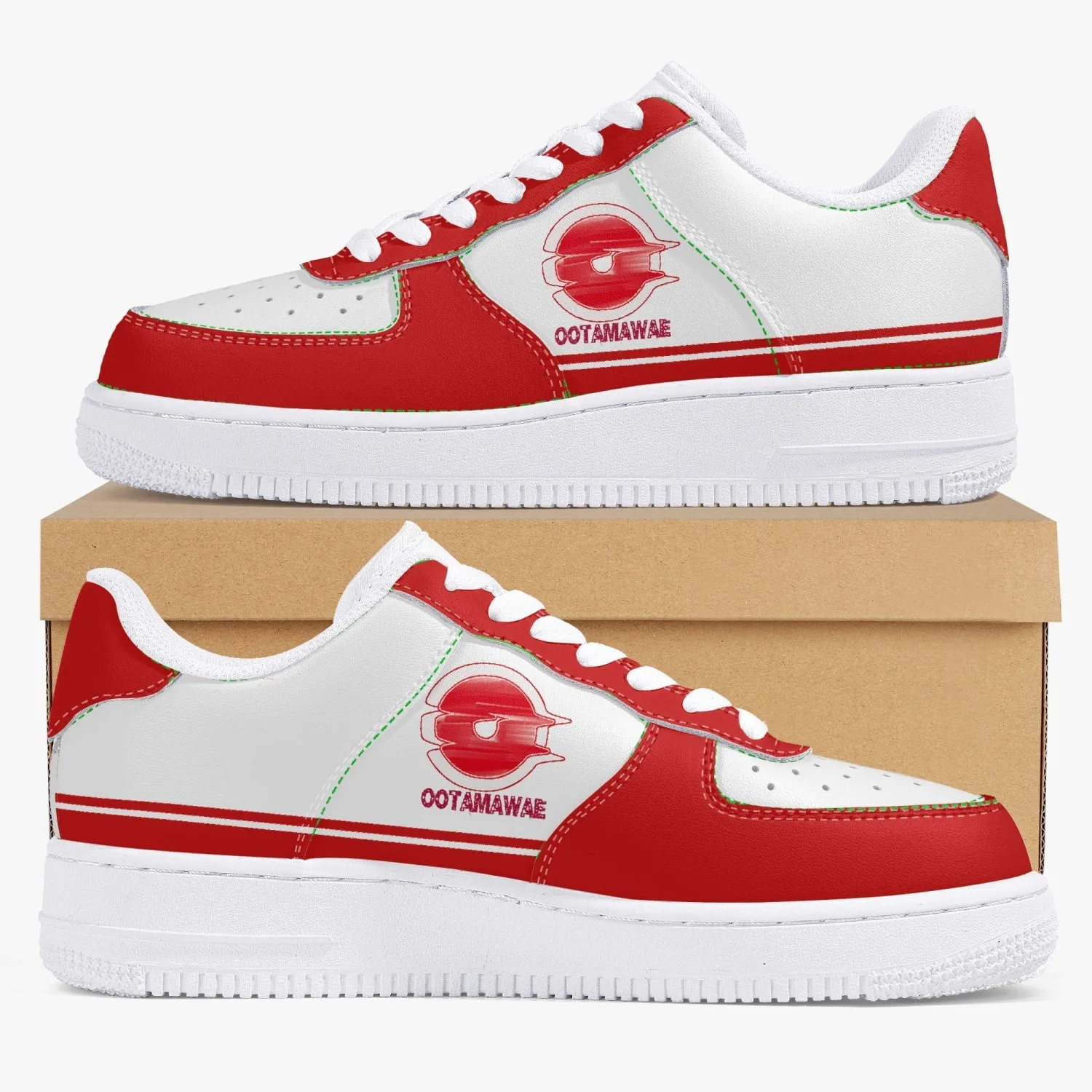 Low-Top Leather Sports Sneakers- Red Sunshine