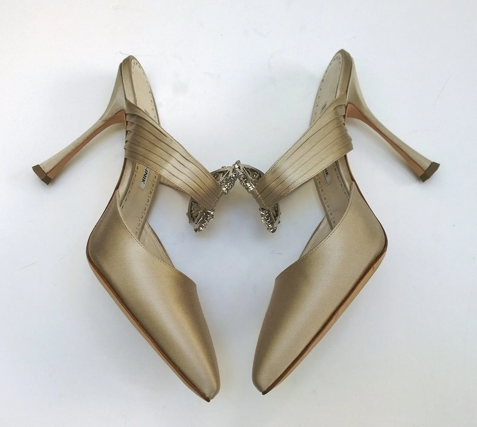 Manolo Blahnik Maidugur 105 Oyster Satin Heels New Mules Maidugura