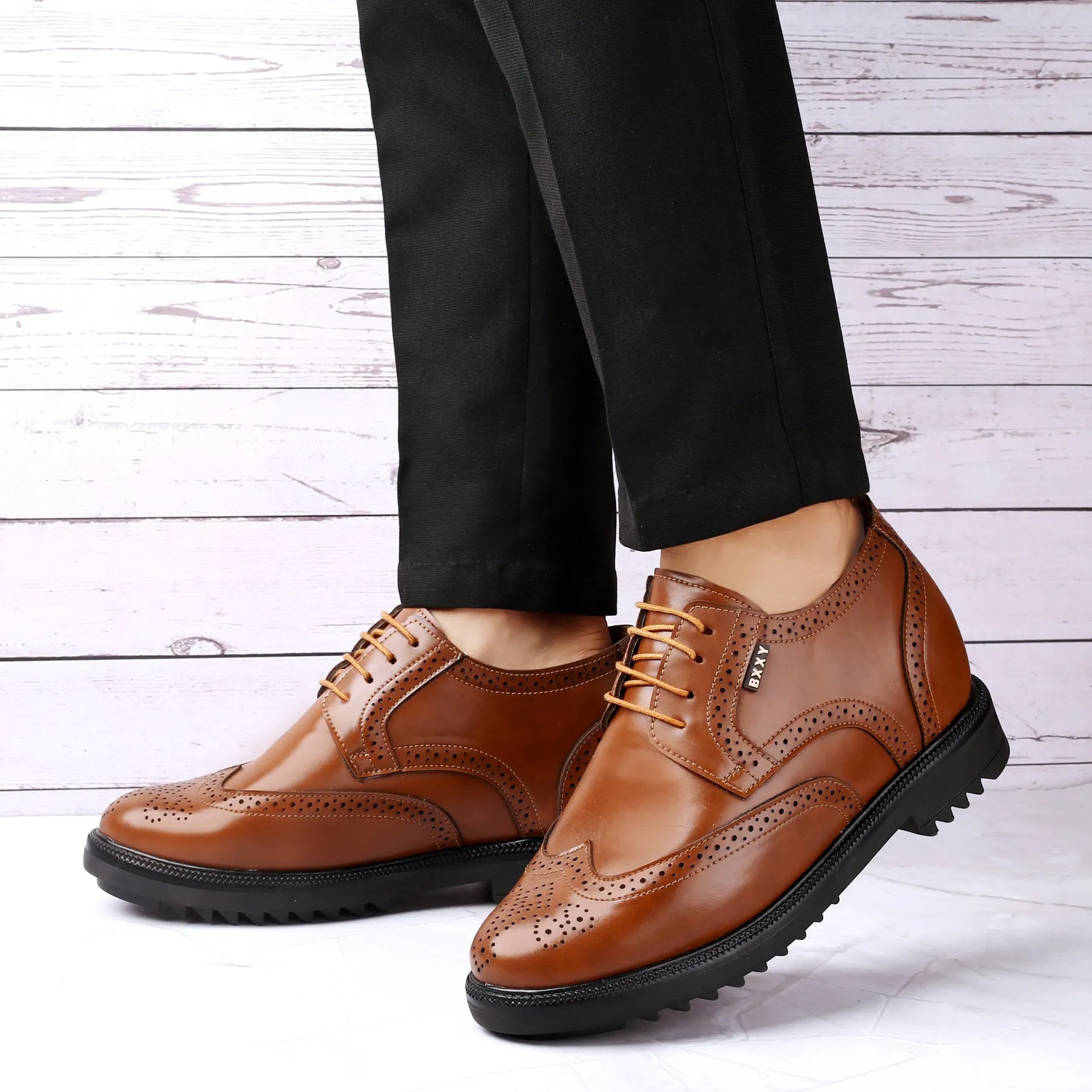 Men's 3.5 inch Hidden Height Increasing Faux Leather Formal Brogue Shoes