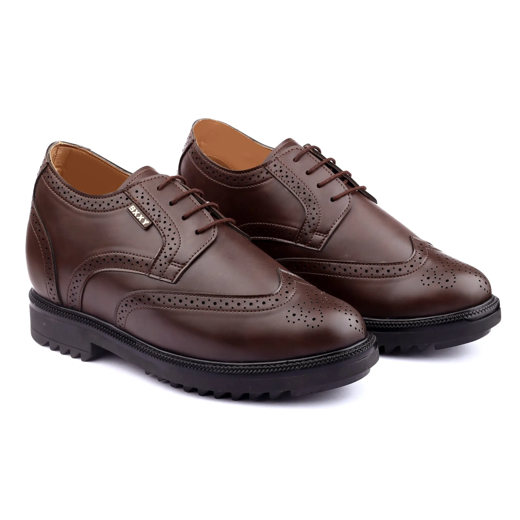 Men's 3.5 inch Hidden Height Increasing Faux Leather Formal Brogue Shoes