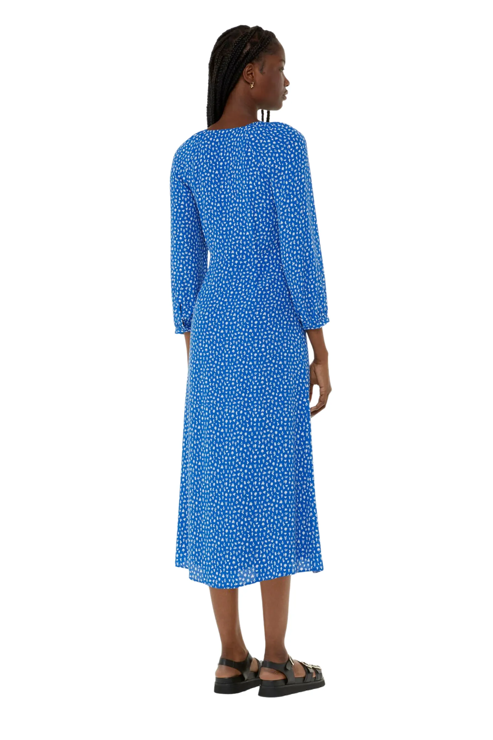 Micro Cactus Print Midi Dress in Blue