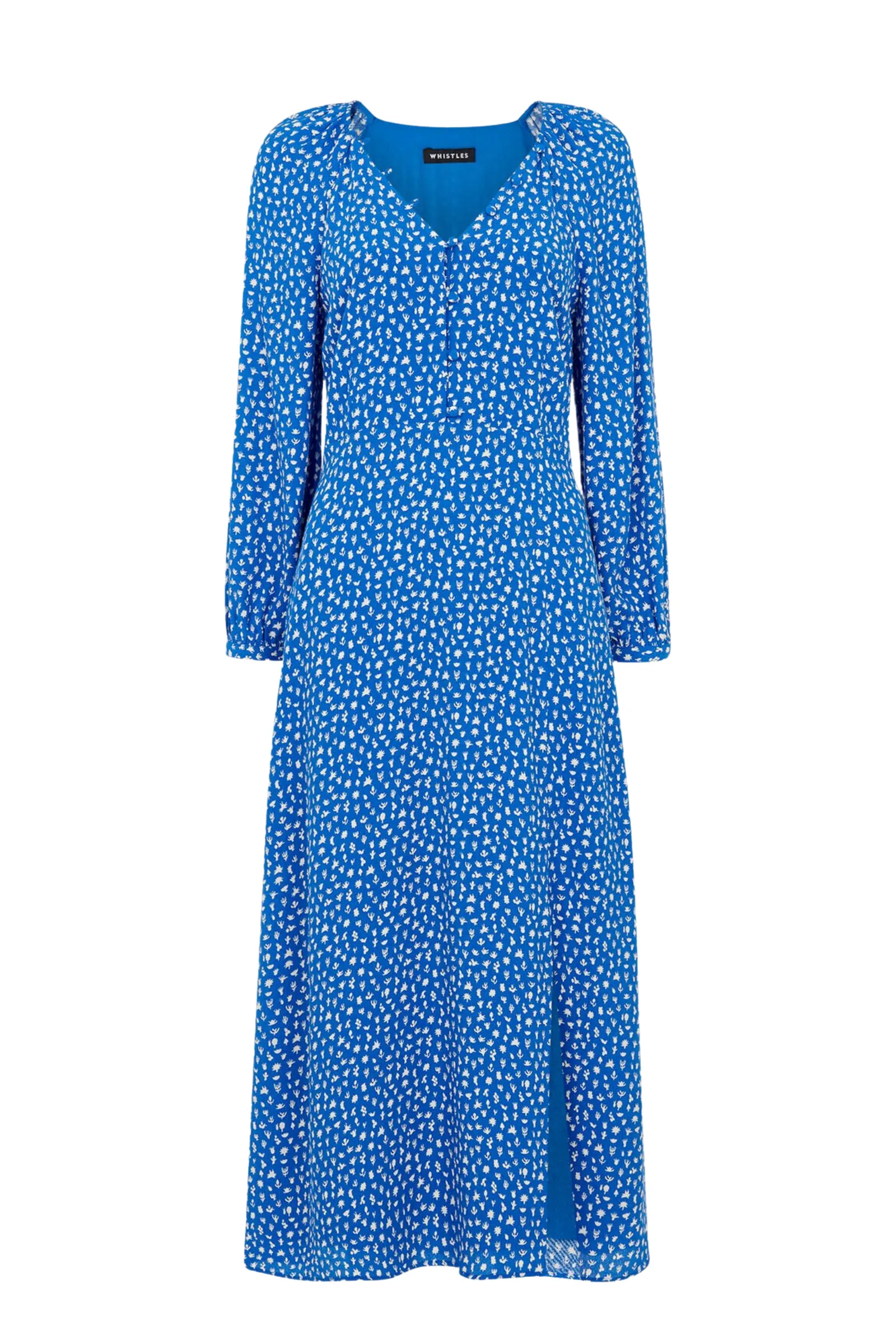 Micro Cactus Print Midi Dress in Blue