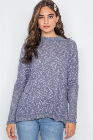 Navy Heathered Dolman Sleeves Knit Top